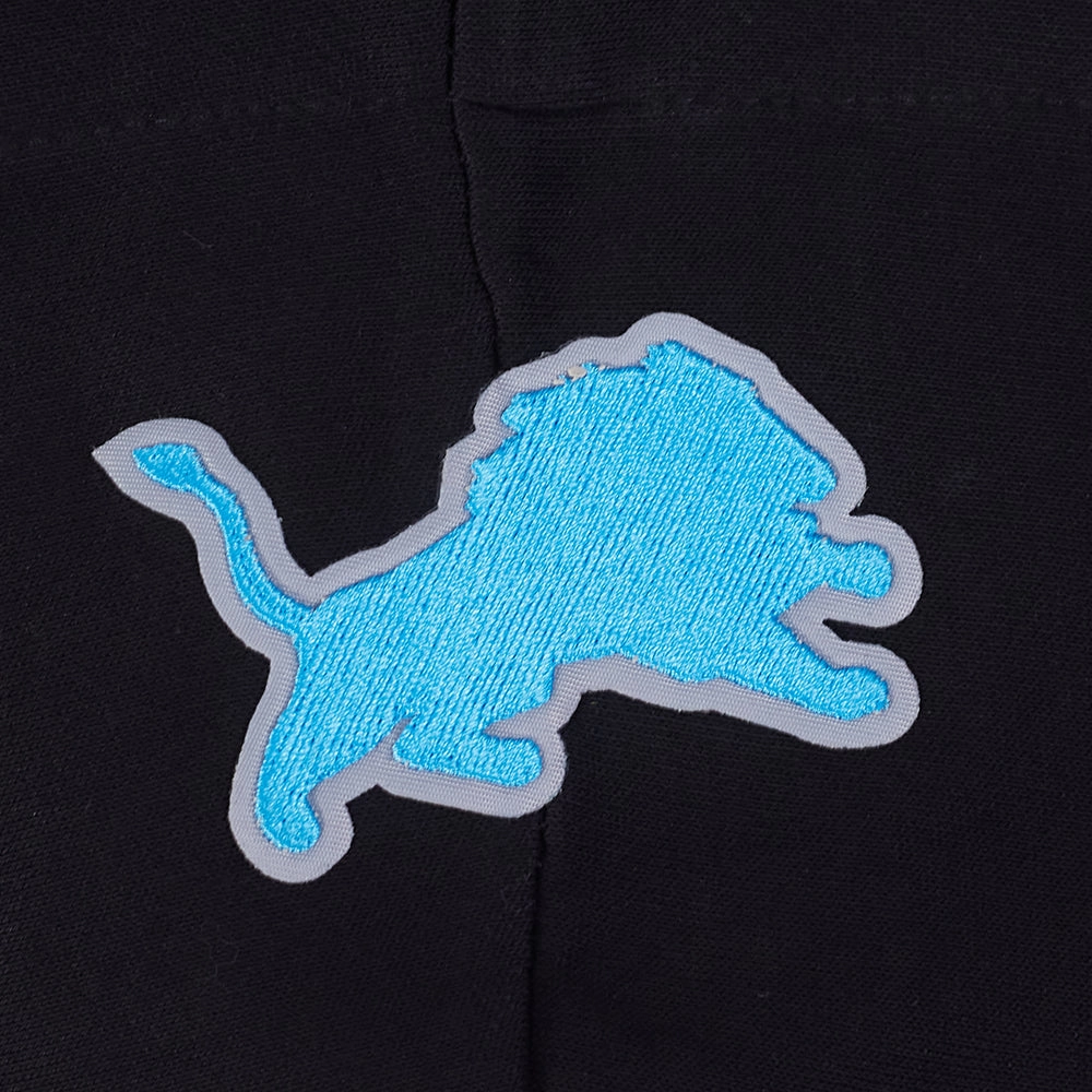 NFL DETROIT LIONS RETRO CLASSIC WOMEN'S RIB CROPPED FLEECE PULLOVER HOODIE (BLACK)