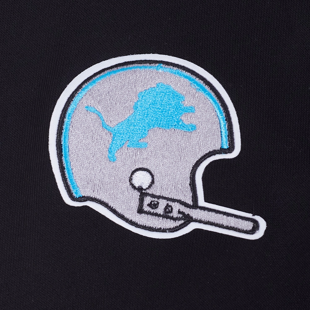 NFL DETROIT LIONS RETRO CLASSIC WOMEN'S RIB CROPPED FLEECE PULLOVER HOODIE (BLACK)