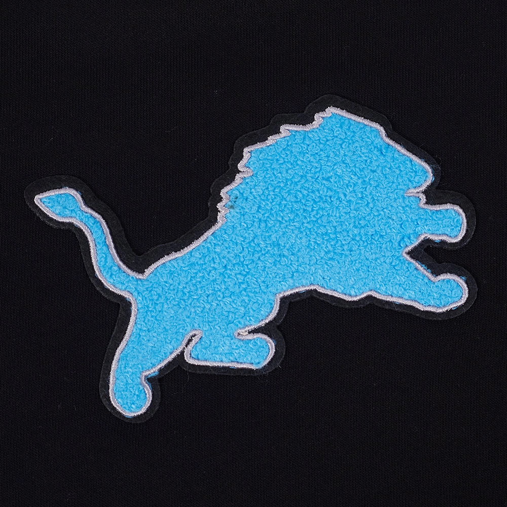 NFL DETROIT LIONS RETRO CLASSIC WOMEN'S RIB CROPPED FLEECE PULLOVER HOODIE (BLACK)