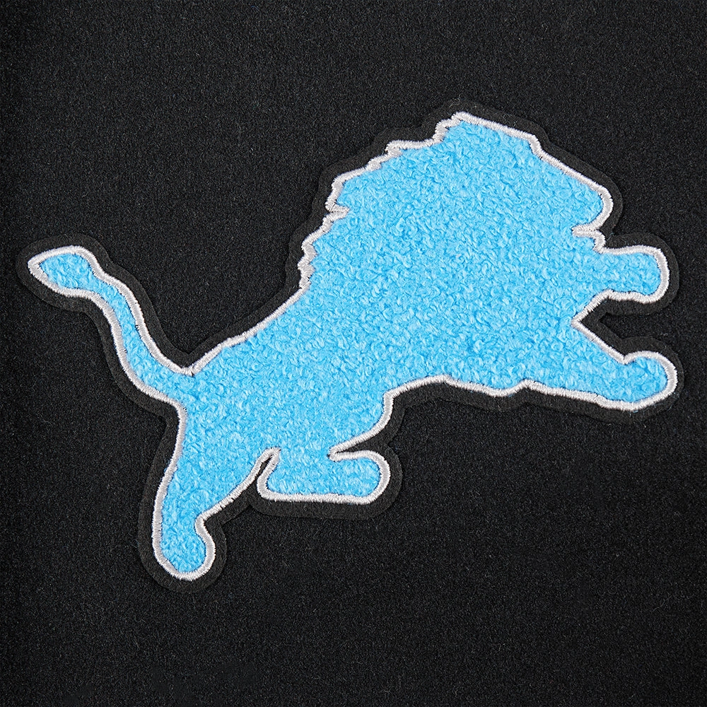 NFL DETROIT LIONS RETRO CLASSIC WOMEN'S RIB WOOL VARSITY JACKET (BLACK)