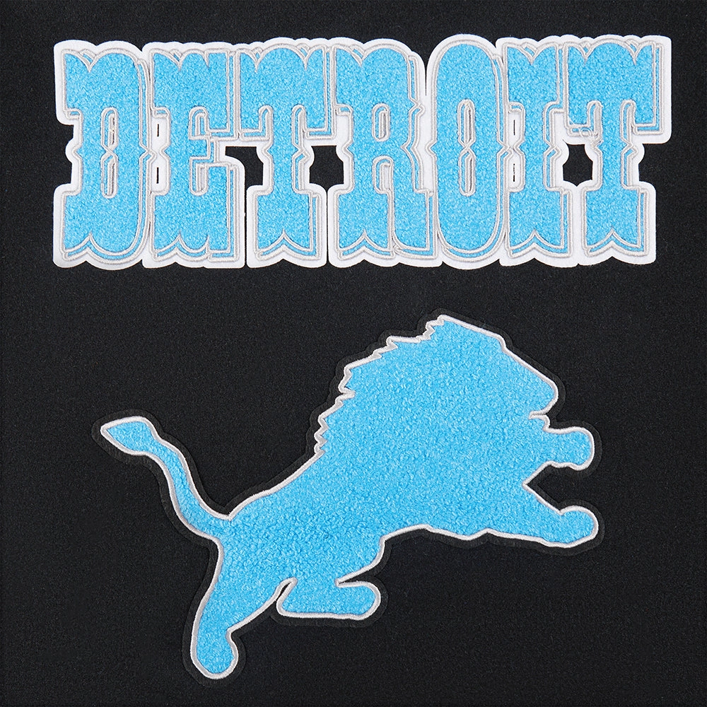 NFL DETROIT LIONS RETRO CLASSIC WOMEN'S RIB WOOL VARSITY JACKET (BLACK)