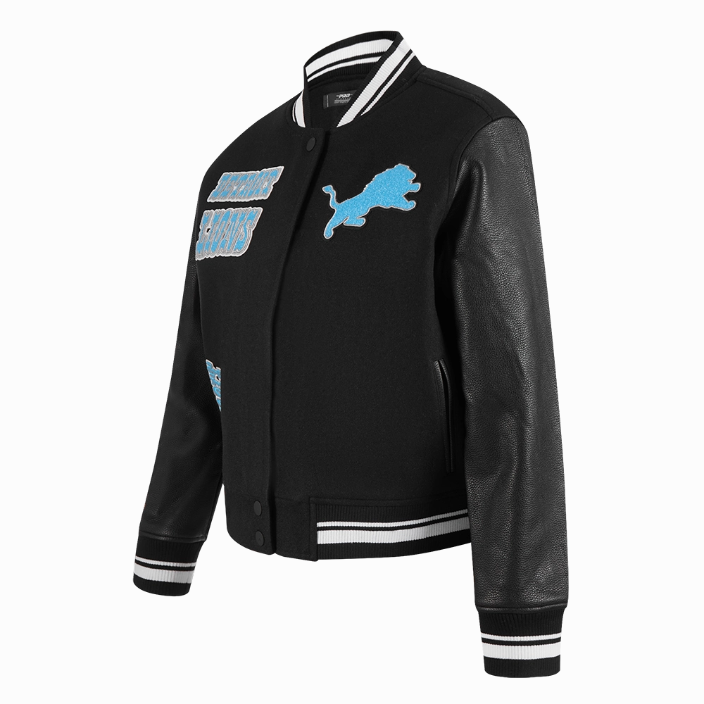 NFL DETROIT LIONS RETRO CLASSIC WOMEN'S RIB WOOL VARSITY JACKET (BLACK)