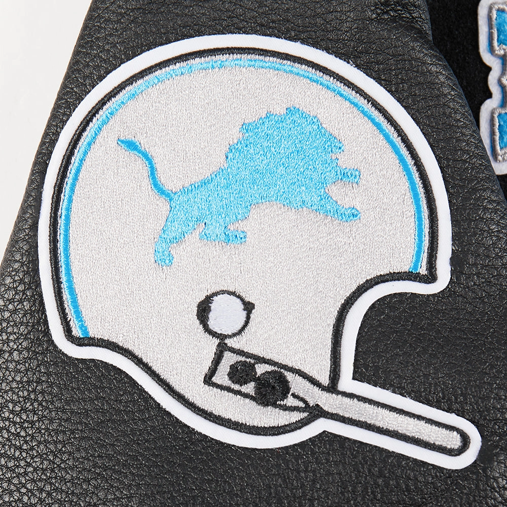 NFL DETROIT LIONS RETRO CLASSIC WOMEN'S RIB WOOL VARSITY JACKET (BLACK)