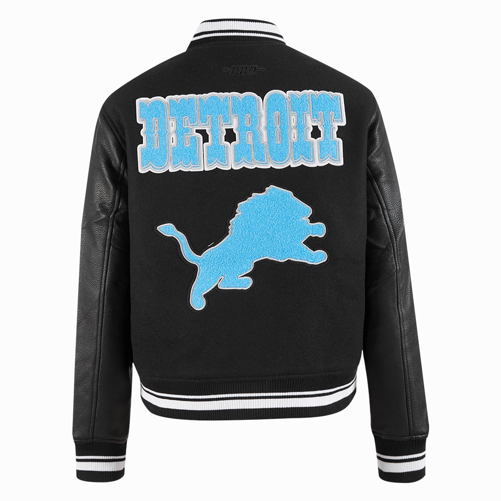 NFL DETROIT LIONS RETRO CLASSIC WOMEN'S RIB WOOL VARSITY JACKET (BLACK)