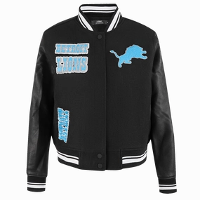 NFL DETROIT LIONS RETRO CLASSIC WOMEN'S RIB WOOL VARSITY JACKET (BLACK)