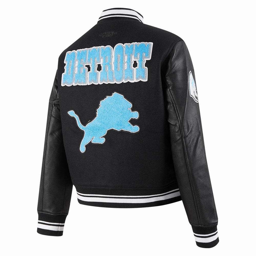 NFL DETROIT LIONS RETRO CLASSIC WOMEN'S RIB WOOL VARSITY JACKET (BLACK)