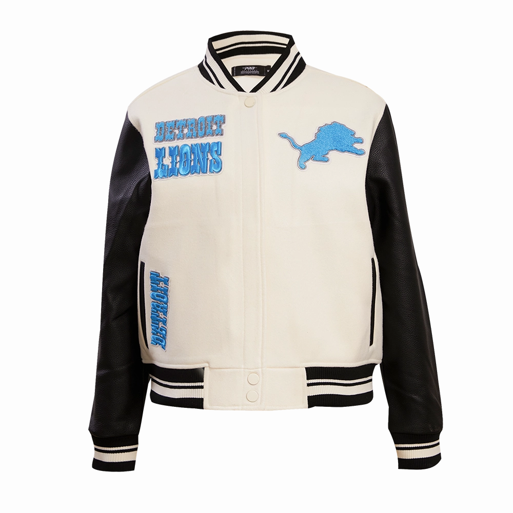 NFL DETROIT LIONS RETRO CLASSIC WOMEN'S RIB WOOL VARSITY JACKET (EGGSHELL/ BLACK)