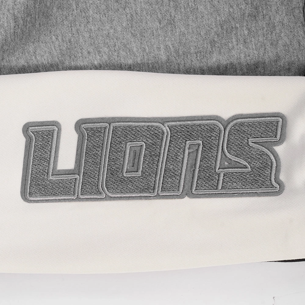 NFL DETROIT LIONS REVERSE FRENCH TERRY WOMEN'S COLOR BLOCK FLEECE FULL ZIP HOODIE (BLACK/GRAY/EGGSHELL)