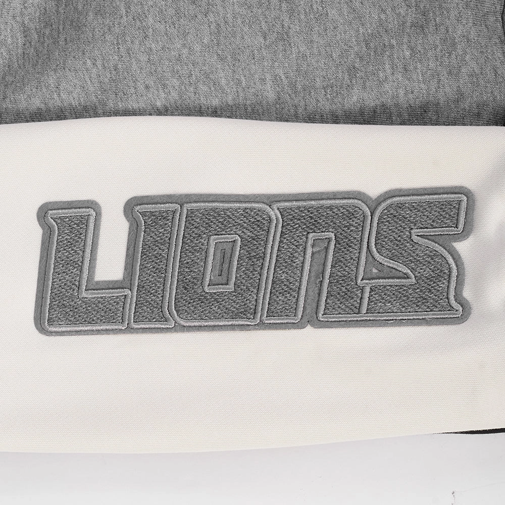 NFL DETROIT LIONS REVERSE FRENCH TERRY WOMEN'S COLOR BLOCK FLEECE FULL ZIP HOODIE (BLACK/GRAY/EGGSHELL)