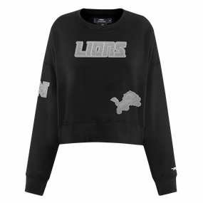 NFL DETROIT LIONS REVERSE FRENCH TERRY WOMEN'S FLEECE CREWNECK (BLACK)