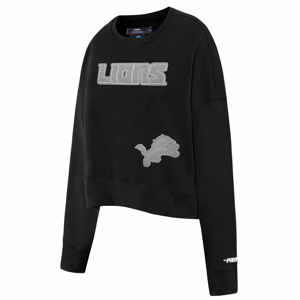 NFL DETROIT LIONS REVERSE FRENCH TERRY WOMEN'S FLEECE CREWNECK (BLACK)