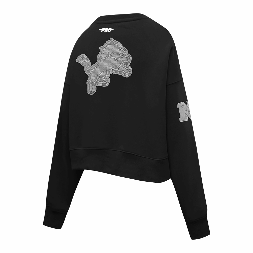 NFL DETROIT LIONS REVERSE FRENCH TERRY WOMEN'S FLEECE CREWNECK (BLACK)