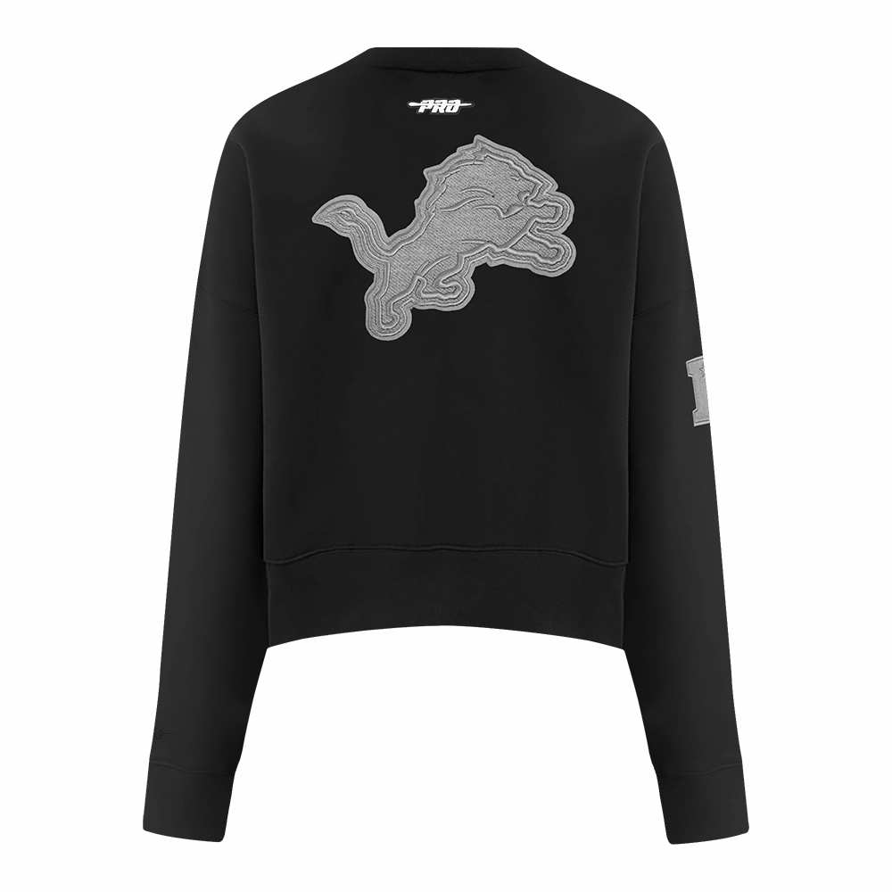 NFL DETROIT LIONS REVERSE FRENCH TERRY WOMEN'S FLEECE CREWNECK (BLACK)