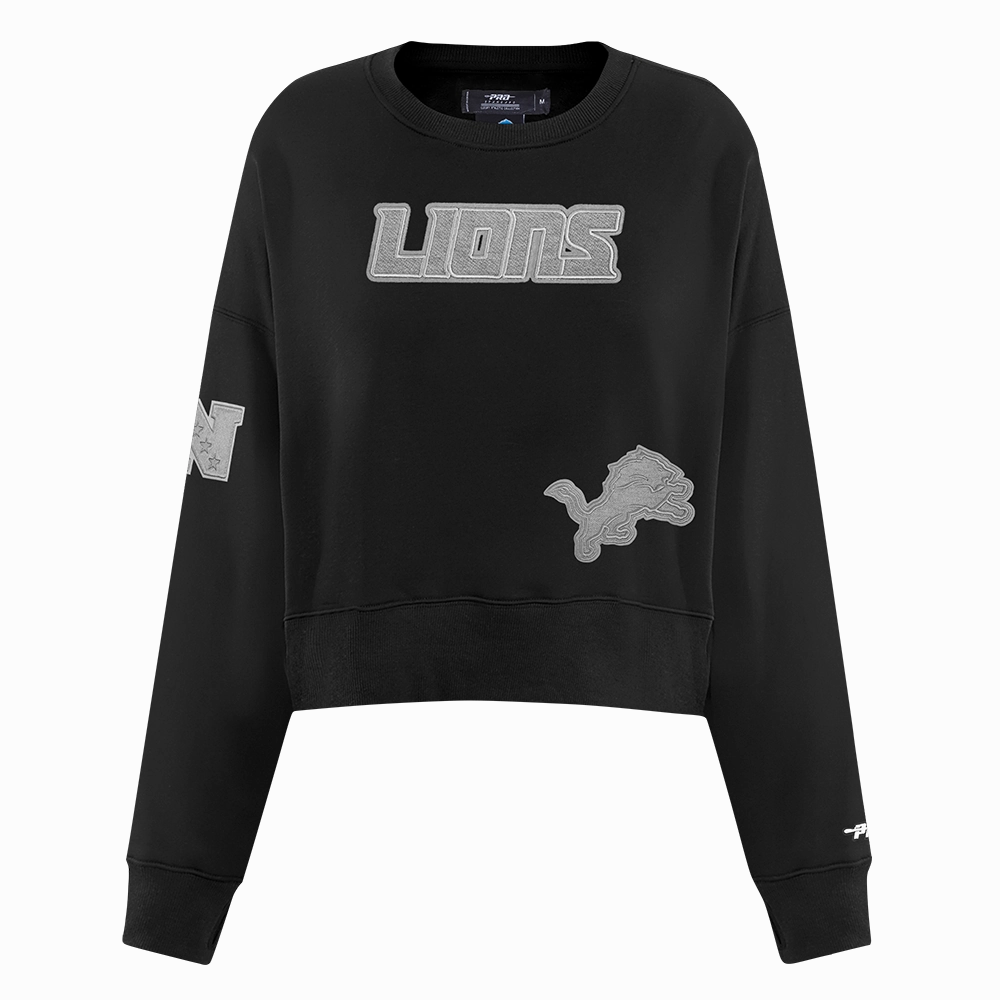 NFL DETROIT LIONS REVERSE FRENCH TERRY WOMEN'S FLEECE CREWNECK (BLACK)