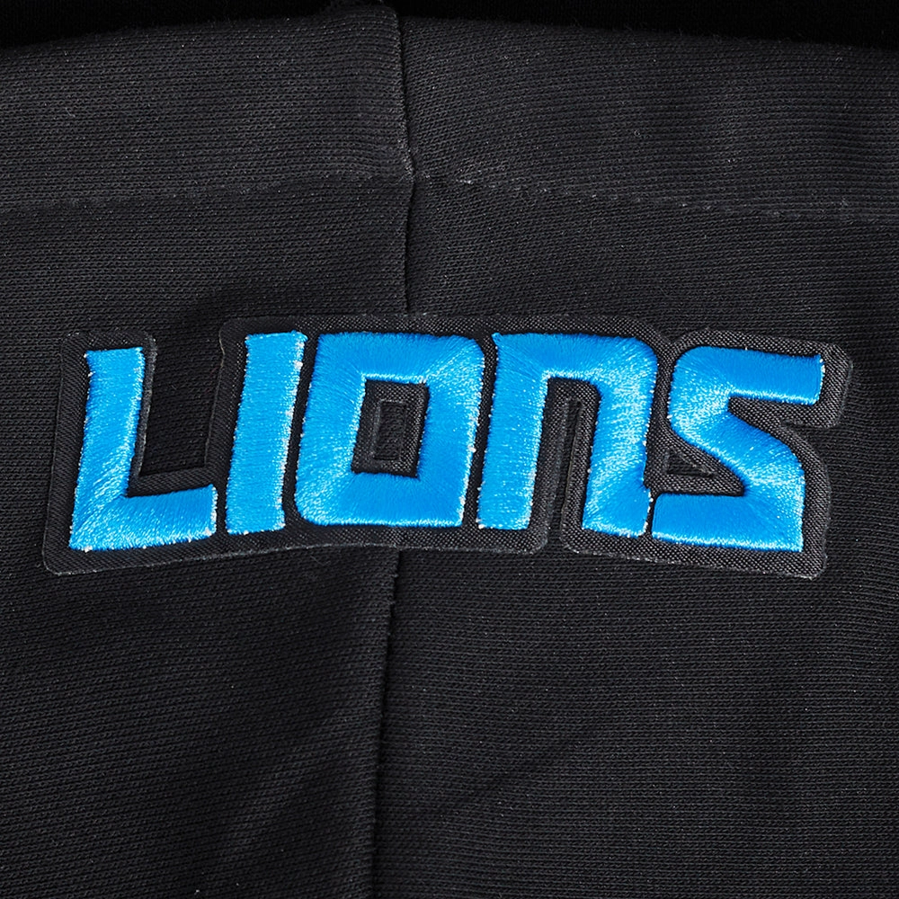 NFL DETROIT LIONS SCRIPT TAIL WOMEN'S RIB FLEECE CROPPED PULLOVER HOODIE (BLACK)