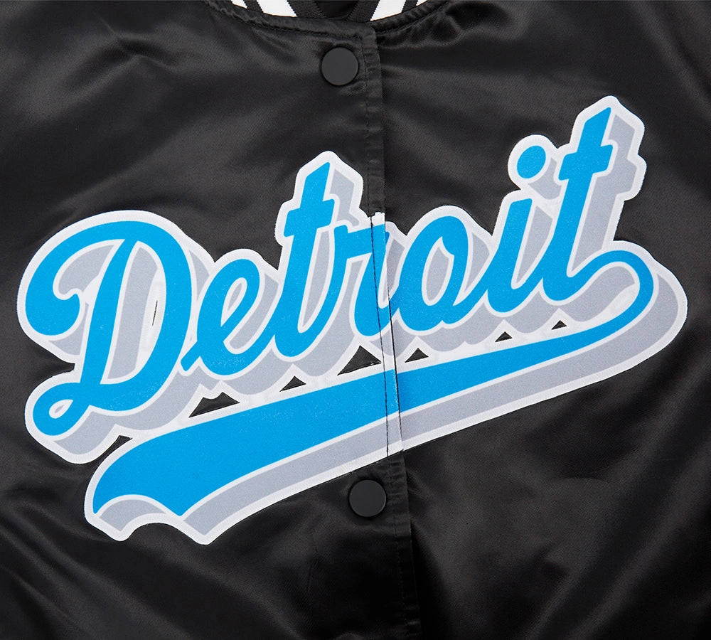 NFL DETROIT LIONS SCRIPT TAIL WOMEN'S SATIN JACKET (BLACK)