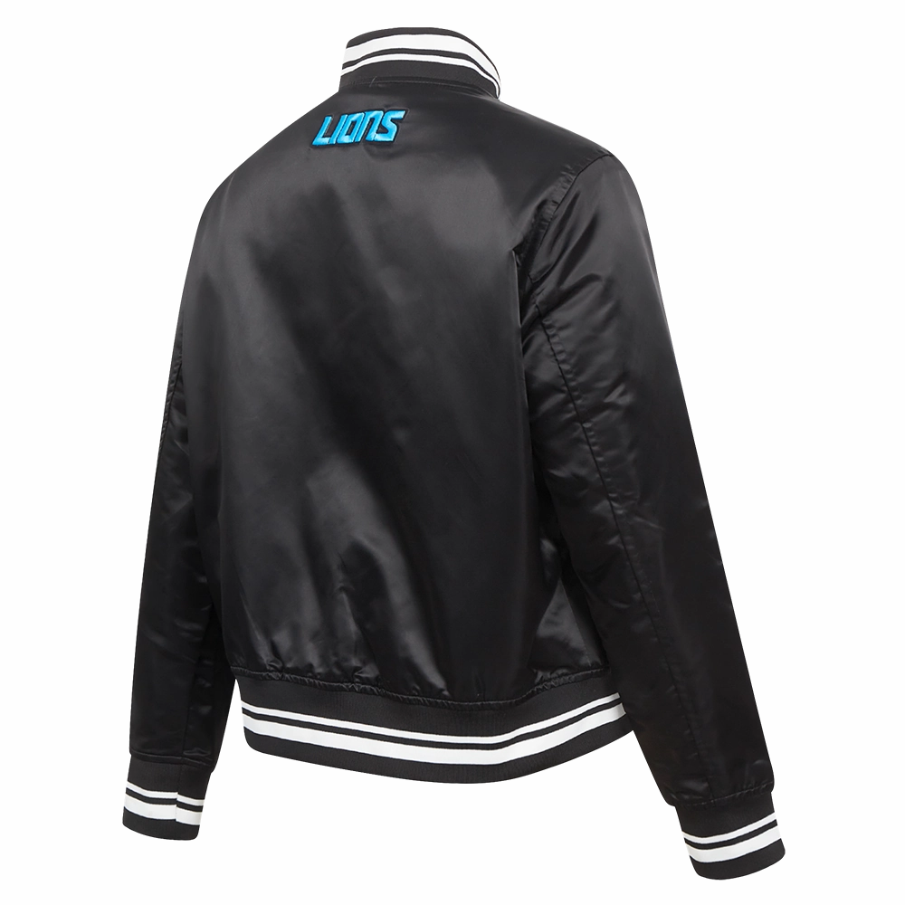NFL DETROIT LIONS SCRIPT TAIL WOMEN'S SATIN JACKET (BLACK)