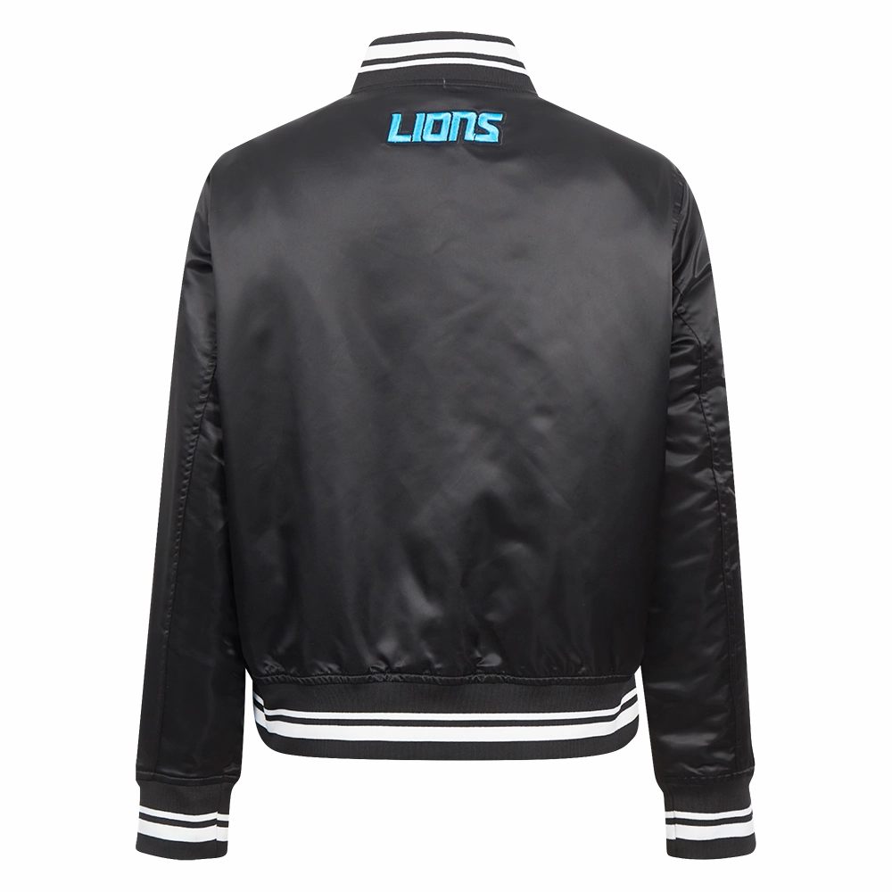 NFL DETROIT LIONS SCRIPT TAIL WOMEN'S SATIN JACKET (BLACK)
