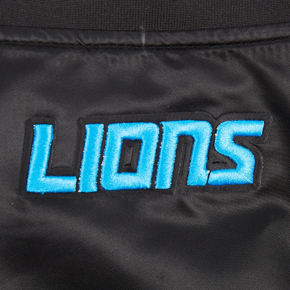 NFL DETROIT LIONS SCRIPT TAIL WOMEN'S SATIN JACKET (BLACK)