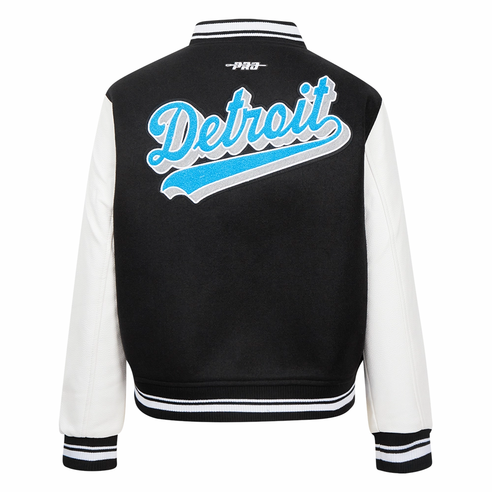 NFL DETROIT LIONS SCRIPT TAIL WOMEN'S WOOL VARSITY JACKET (BLACK/WHITE)