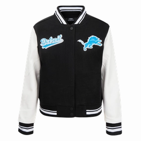 NFL DETROIT LIONS SCRIPT TAIL WOMEN'S WOOL VARSITY JACKET (BLACK/WHITE)