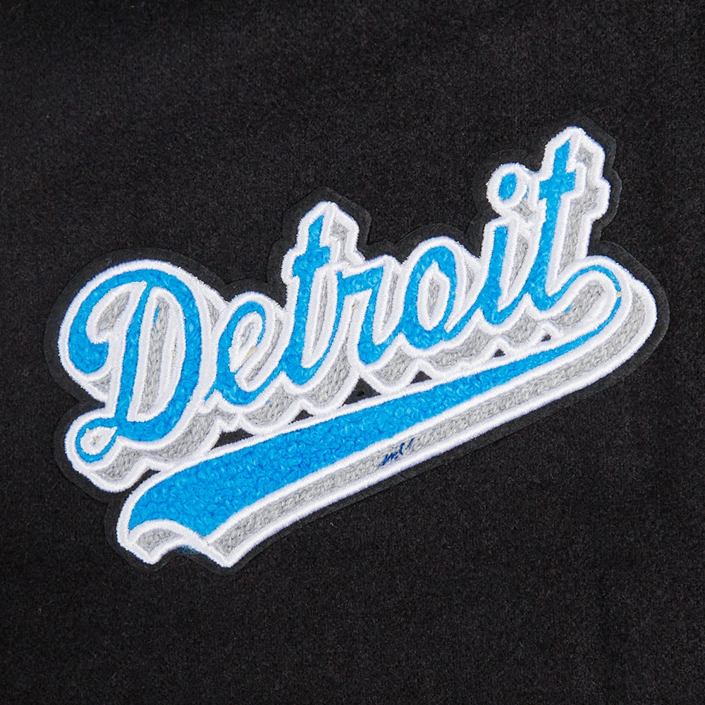 NFL DETROIT LIONS SCRIPT TAIL WOMEN'S WOOL VARSITY JACKET (BLACK/WHITE)