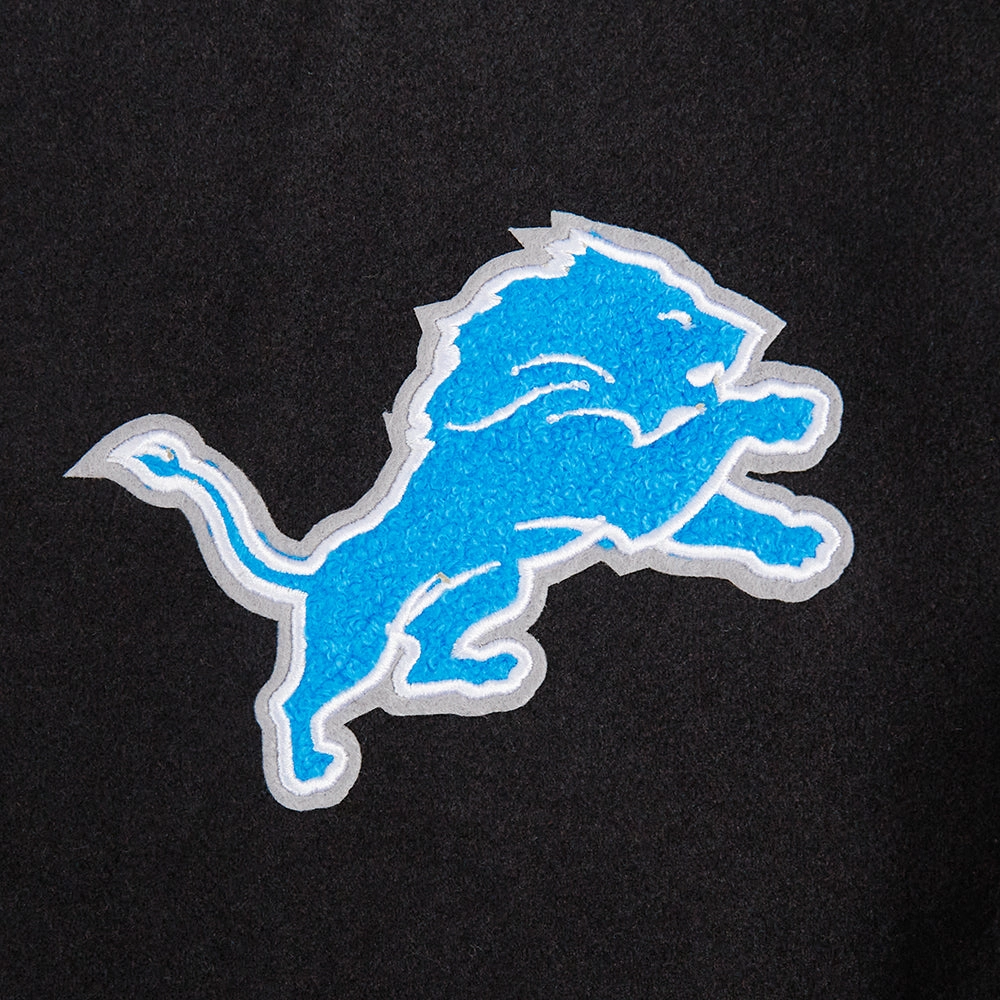 NFL DETROIT LIONS SCRIPT TAIL WOMEN'S WOOL VARSITY JACKET (BLACK/WHITE)