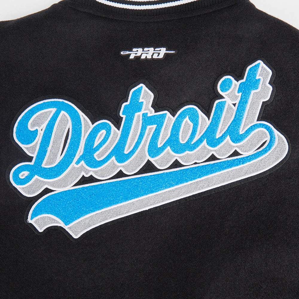 NFL DETROIT LIONS SCRIPT TAIL WOMEN'S WOOL VARSITY JACKET (BLACK/WHITE)