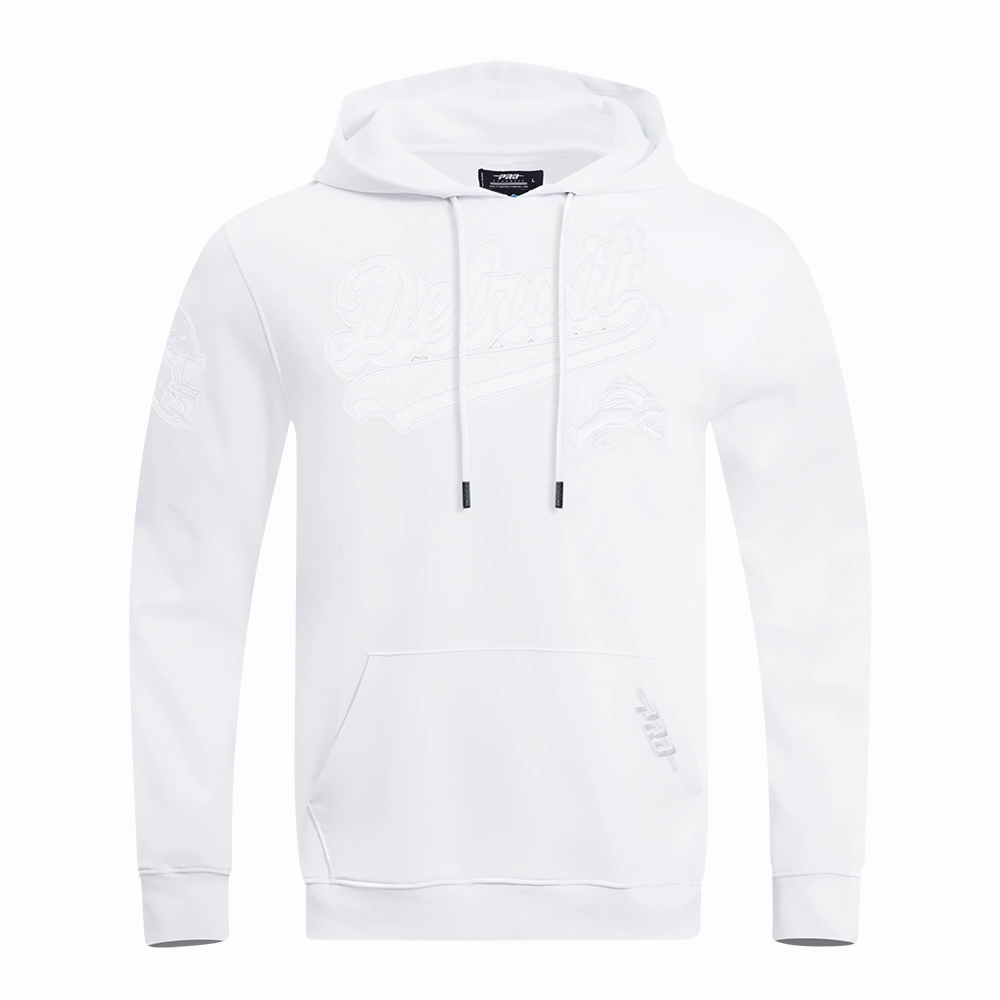 NFL DETROIT LIONS WHITE OUT MEN'S DOUBLE KNIT PULLOVER HOODIE (WHITE)