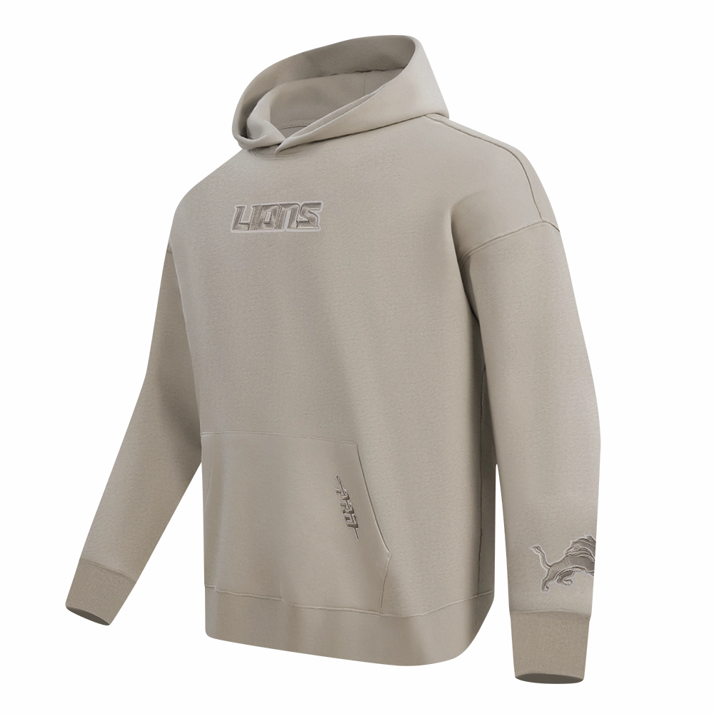 NFL DETROIT LIONS WINGSPAN MEN'S DROP SHOULDER FLEECE PULLOVER HOODIE (TAUPE)