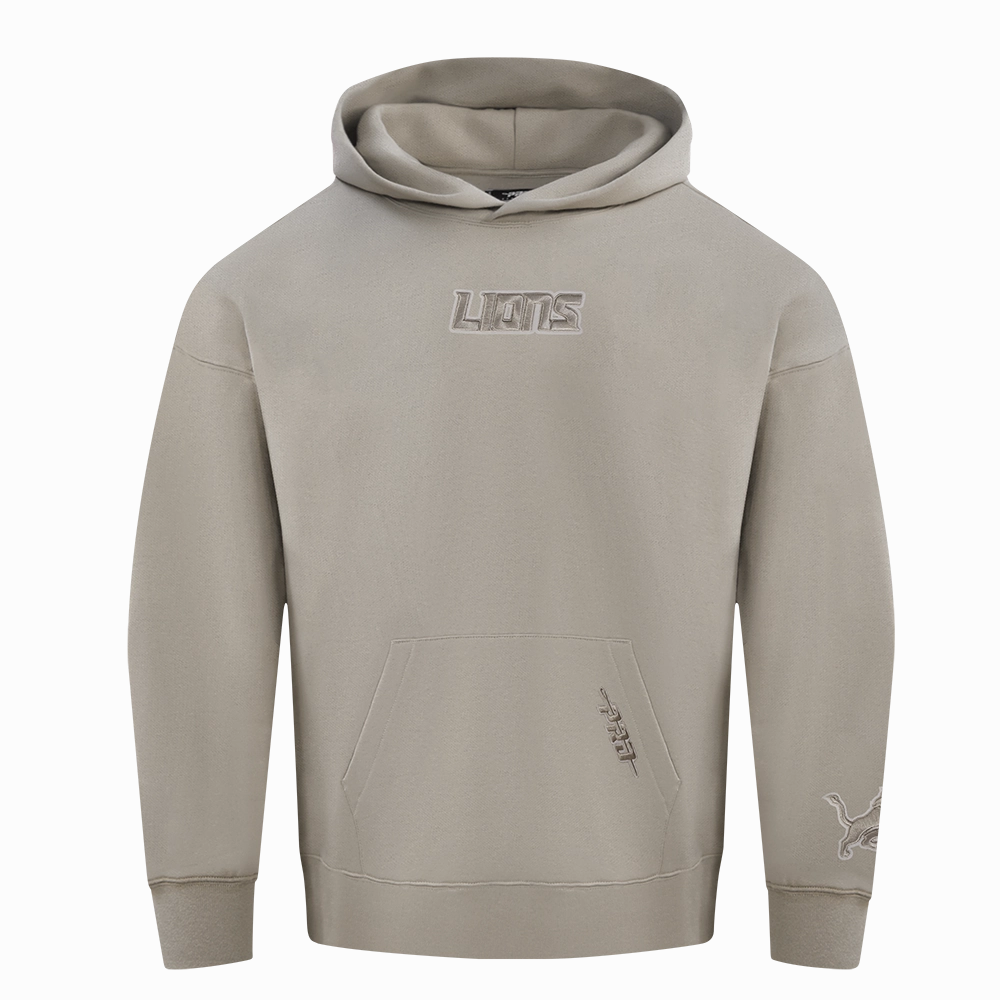 NFL DETROIT LIONS WINGSPAN MEN'S DROP SHOULDER FLEECE PULLOVER HOODIE (TAUPE)