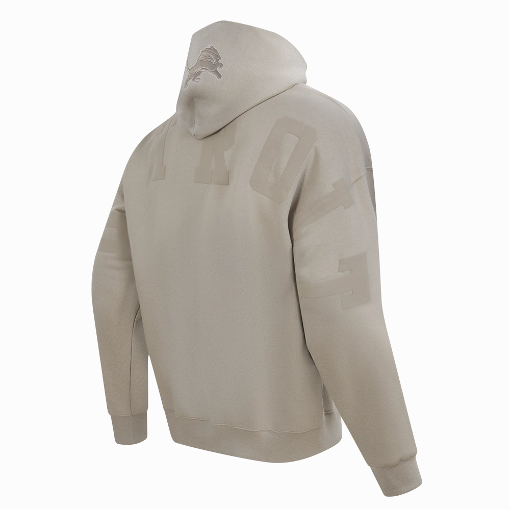 NFL DETROIT LIONS WINGSPAN MEN'S DROP SHOULDER FLEECE PULLOVER HOODIE (TAUPE)