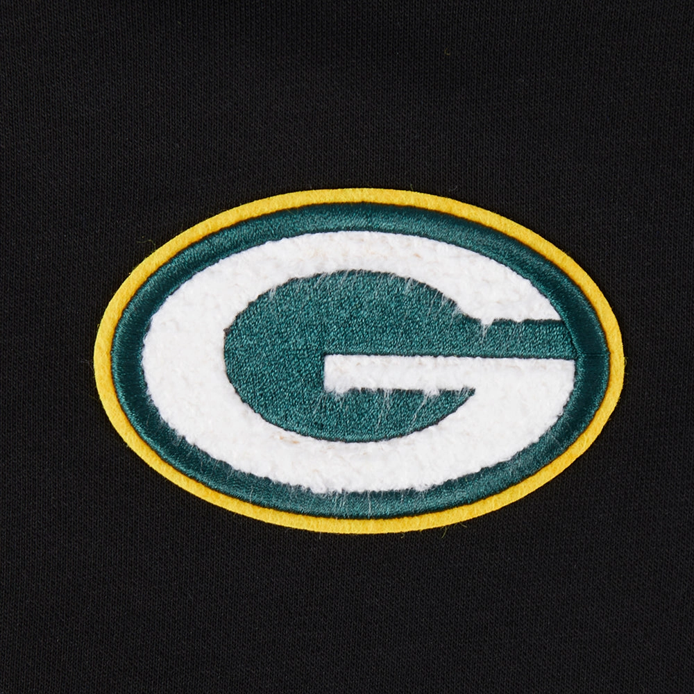 NFL GREEN BAY PACKERS CLASSIC WOMEN'S FLEECE CROPPED PULLOVER HOODIE (BLACK)