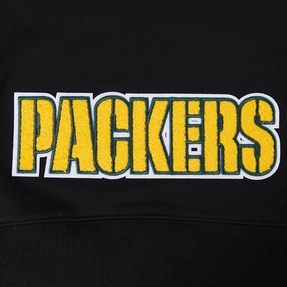 NFL GREEN BAY PACKERS CLASSIC WOMEN'S FLEECE CROPPED PULLOVER HOODIE (BLACK)