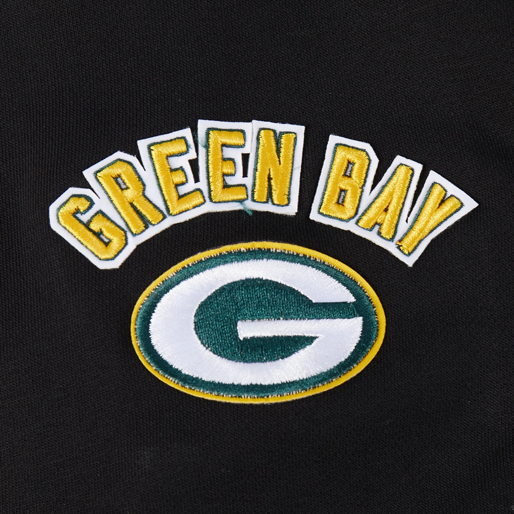 NFL GREEN BAY PACKERS CLASSIC WOMEN'S FLEECE CROPPED PULLOVER HOODIE (BLACK)