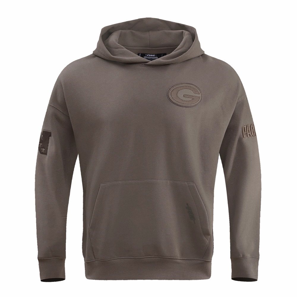 NFL GREEN BAY PACKERS NEUTRAL MEN'S DROP SHOULDER PULLOVER HOODIE (DARK TAUPE)