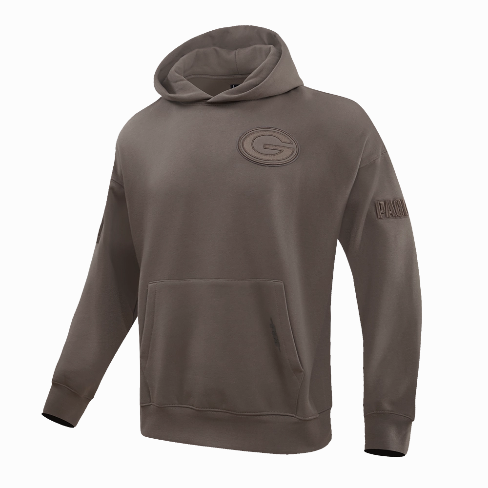 NFL GREEN BAY PACKERS NEUTRAL MEN'S DROP SHOULDER PULLOVER HOODIE (DARK TAUPE)