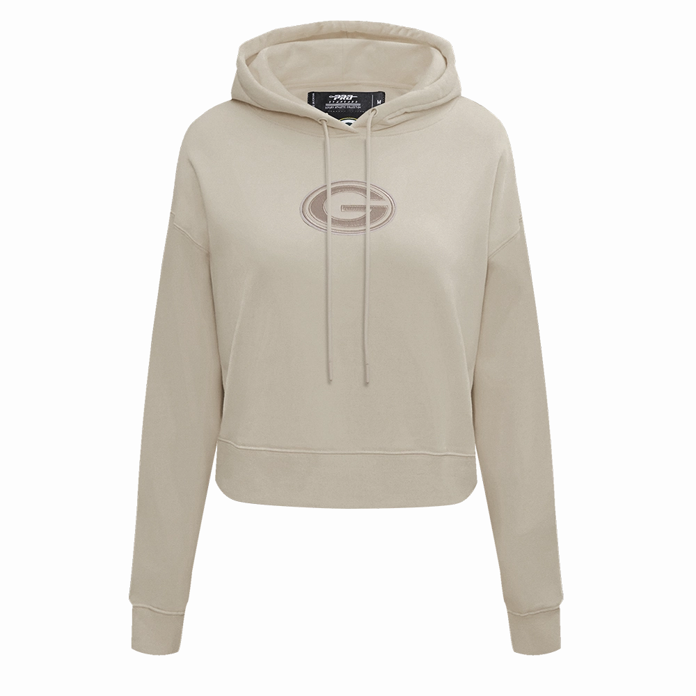 NFL GREEN BAY PACKERS NEUTRAL WOMEN'S CROPPED PULLOVER HOODIE (TAUPE)