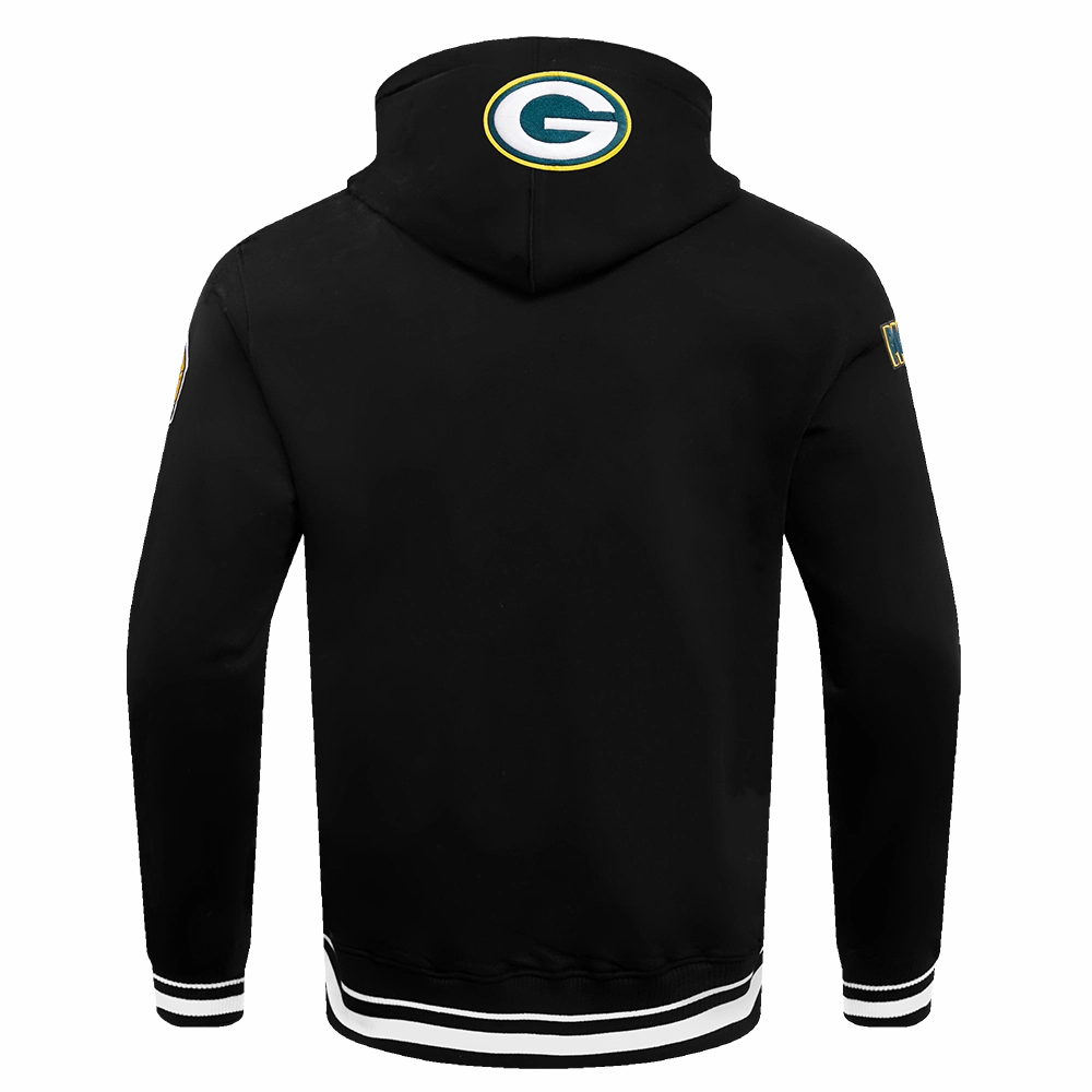 NFL GREEN BAY PACKERS SCRIPT TAIL MEN'S RIB FLC PO HOODIE (BLACK)
