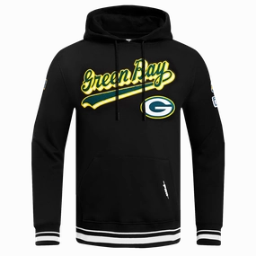 NFL GREEN BAY PACKERS SCRIPT TAIL MEN'S RIB FLC PO HOODIE (BLACK)
