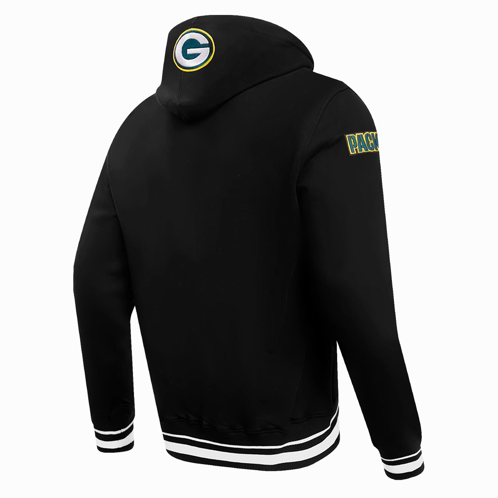NFL GREEN BAY PACKERS SCRIPT TAIL MEN'S RIB FLC PO HOODIE (BLACK)