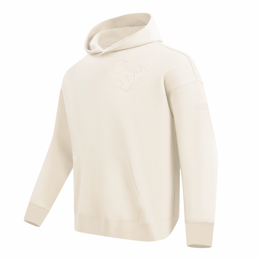 NFL HOUSTON TEXANS NEUTRAL MEN'S DROP SHOULDER FLEECE PULLOVER HOODIE (EGGSHELL)