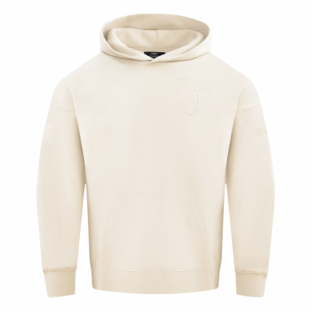 NFL HOUSTON TEXANS NEUTRAL MEN'S DROP SHOULDER FLEECE PULLOVER HOODIE (EGGSHELL)