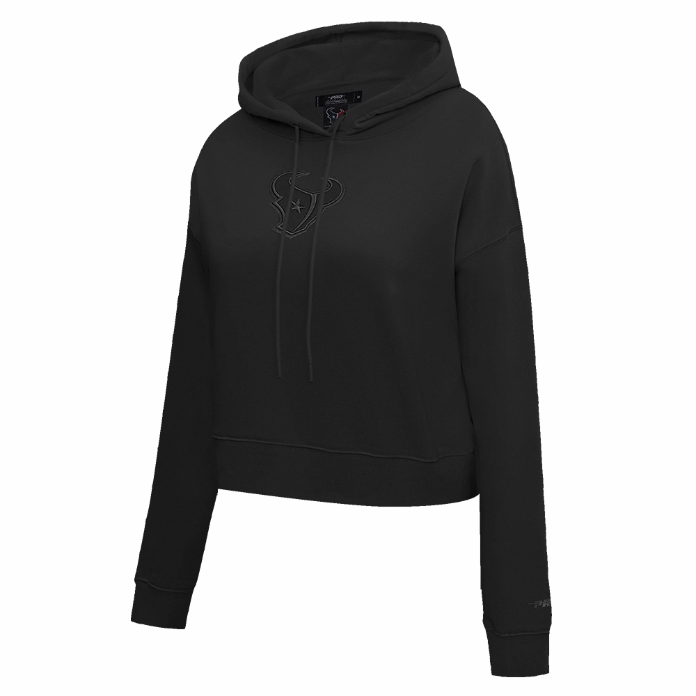 NFL HOUSTON TEXANS NEUTRAL WOMEN'S CROPPED PULLOVER HOODIE (BLACK)