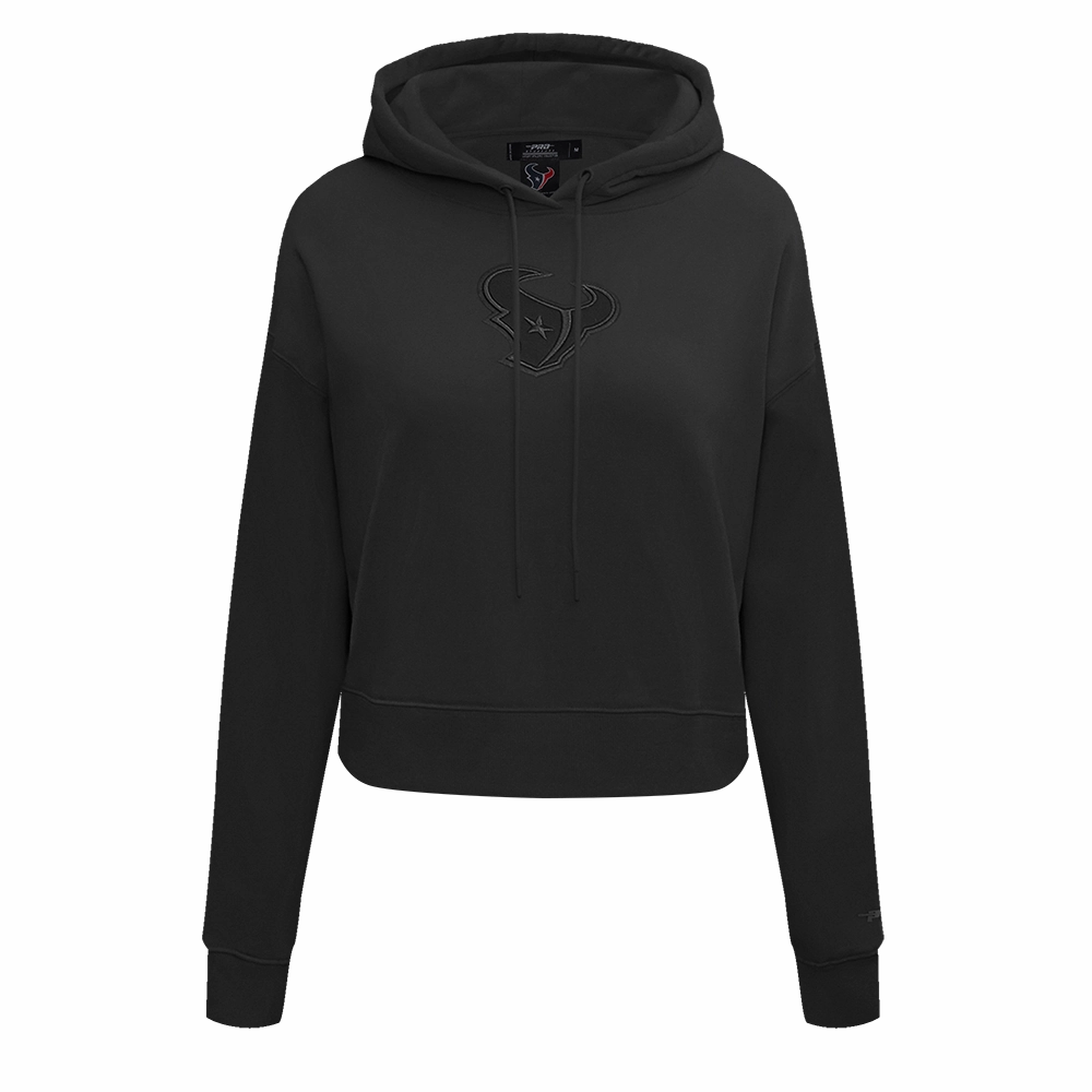 NFL HOUSTON TEXANS NEUTRAL WOMEN'S CROPPED PULLOVER HOODIE (BLACK)