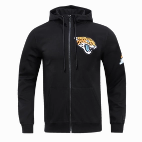 NFL JACKSONVILLE JAGUARS CLASSIC CHENILLE MEN'S DOUBLE KNIT PULLOVER HOODIE (BLACK)