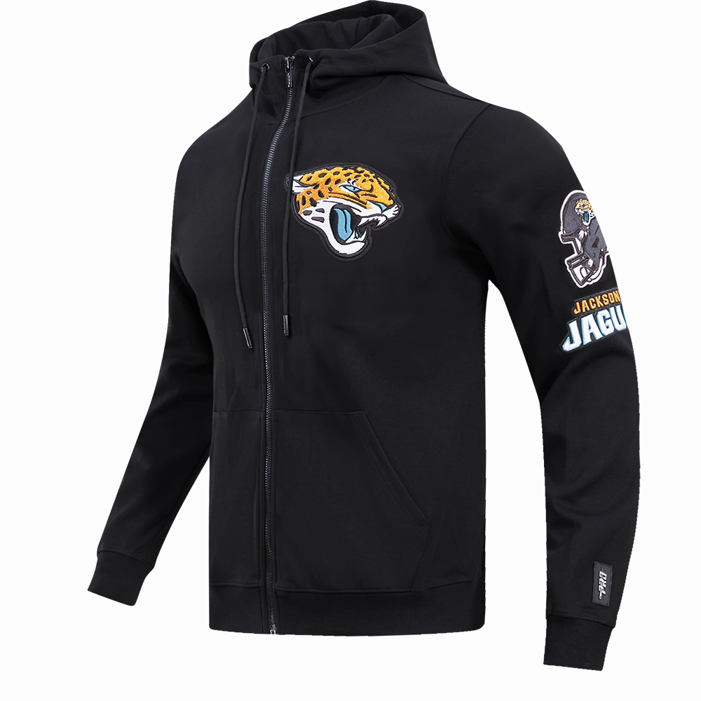 NFL JACKSONVILLE JAGUARS CLASSIC CHENILLE MEN'S DOUBLE KNIT PULLOVER HOODIE (BLACK)
