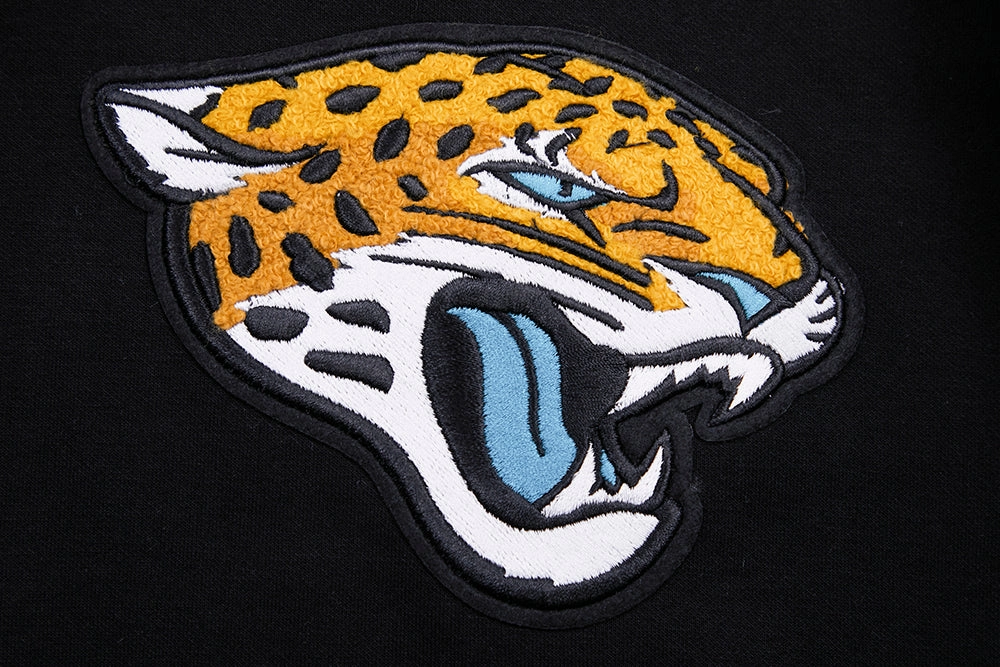 NFL JACKSONVILLE JAGUARS CLASSIC CHENILLE MEN'S DOUBLE KNIT PULLOVER HOODIE (BLACK)