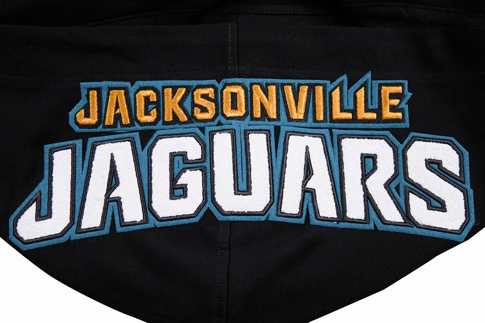 NFL JACKSONVILLE JAGUARS CLASSIC CHENILLE MEN'S DOUBLE KNIT PULLOVER HOODIE (BLACK)