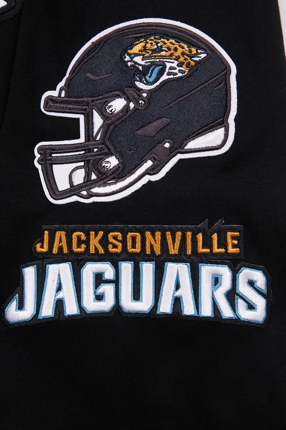 NFL JACKSONVILLE JAGUARS CLASSIC CHENILLE MEN'S DOUBLE KNIT PULLOVER HOODIE (BLACK)